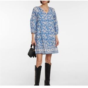 Velvet Blue and White Floral Mini Dress